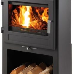 Krbová kamna SKARNES, černá/box na dřevo