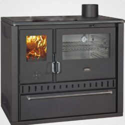 Sporák na tuhá paliva s teplovodním výměníkem PRITY GT W10 FI G, nerezová trouba, černá