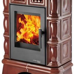 Kachlová kamna FARO, černá, kachlový sokl, kachle hnědá