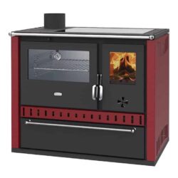 Sporák na tuhá paliva s teplovodním výměníkem PRITY GT W10 FI G DR, nerezová trouba, burgundy, levá