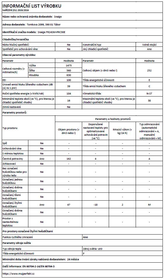 Lednice s mrazákem Snaige FR24SM-PRC30E