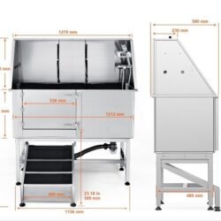 Nerezová vana na péči o psy s boxem na mýdlo