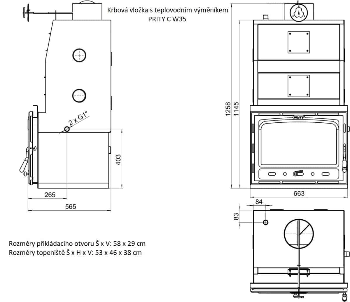 Krbová vložka s teplovodním výměníkem PRITY C W35